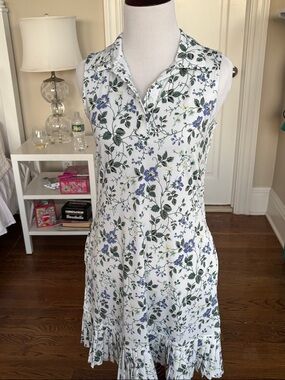 Laura Ashley White Sleeveless Golf Dress with Blue Floral Print